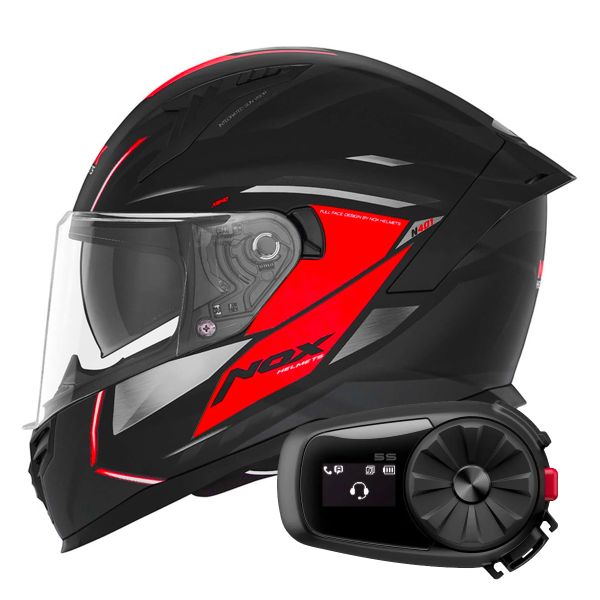 Casque Integral NOX N401 Xeno Matt Black Red + Kit Bluetooth 5S Solo