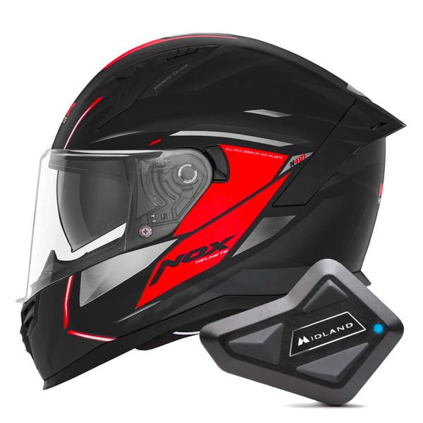 Casque Integral NOX N401 Xeno Matt Black Red + Kit Bluetooth BT Mini
