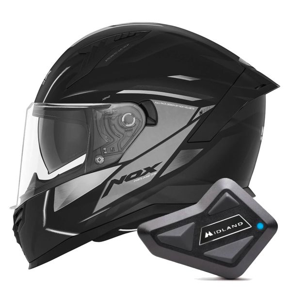 Casque Integral NOX N401 Xeno Matt Black Titanium + Kit Bluetooth BT Mini