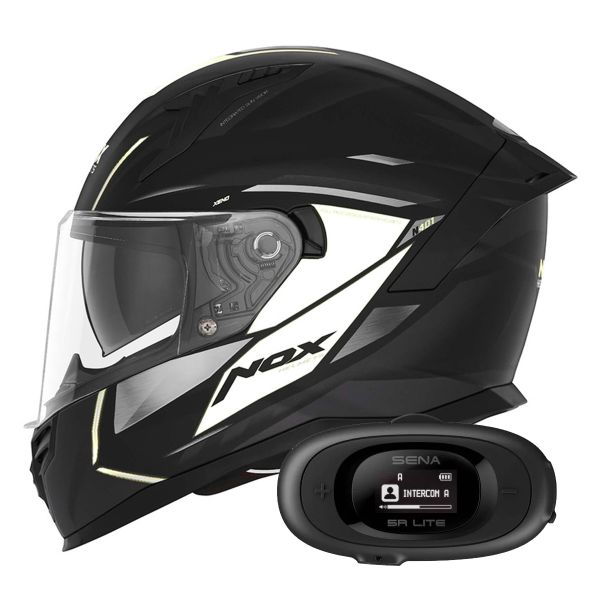 Casque Integral NOX N401 Xeno Matt Black White + Kit bluetooth 5R Lite Solo