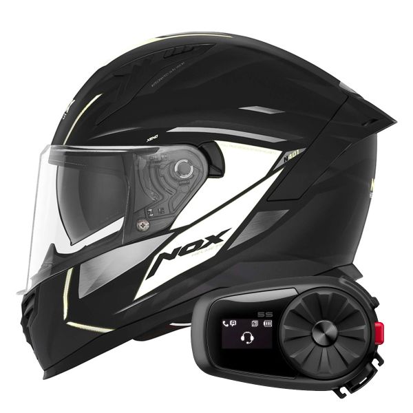Casque Integral NOX N401 Xeno Matt Black White + Kit Bluetooth 5S Solo