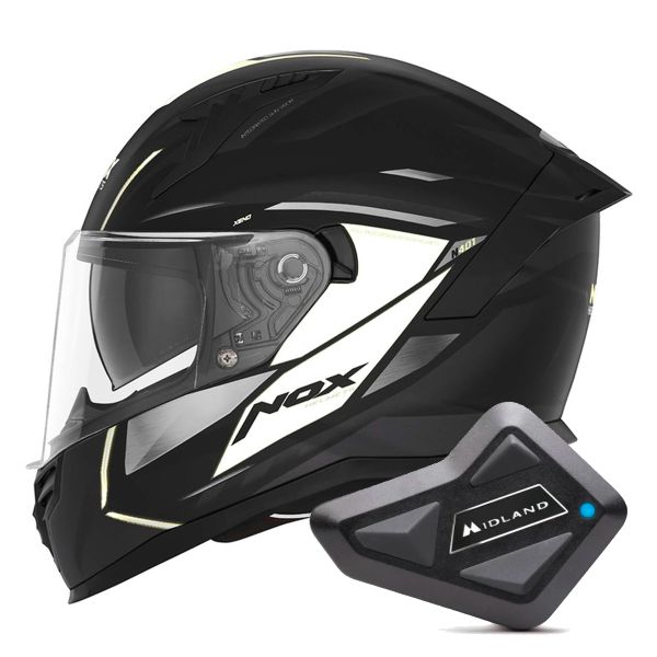 Casque Integral NOX N401 Xeno Matt Black White + Kit Bluetooth BT Mini