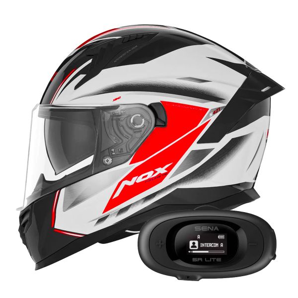 Casque Integral NOX N401 Xeno White Red + Kit bluetooth 5R Lite Solo