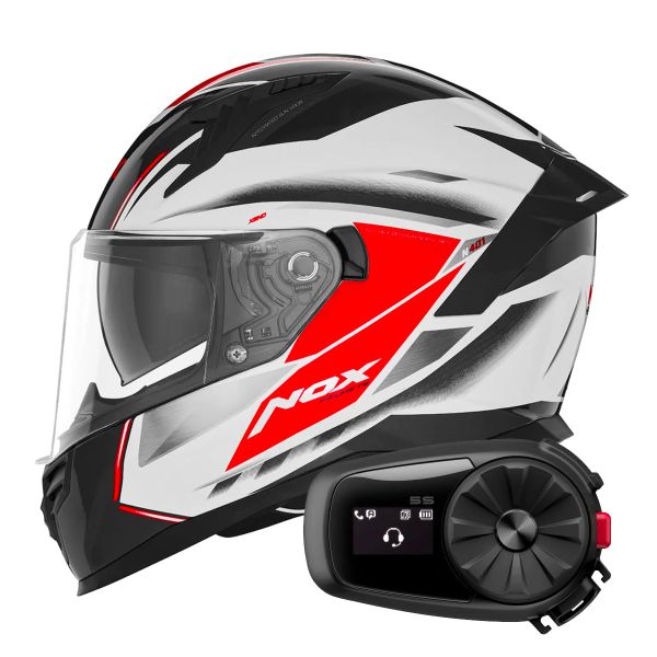 Casque Integral NOX N401 Xeno White Red + Kit Bluetooth 5S Solo