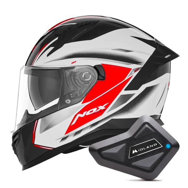 Casque Integral NOX N401 Xeno White Red + Kit Bluetooth BT Mini