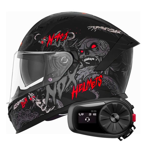 Casque Integral NOX N401 Zumbi Matt Black Red + Kit Bluetooth 5S Solo