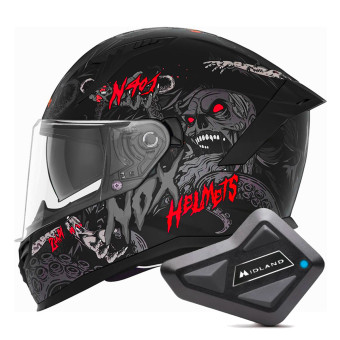 Casque Integral NOX N401 Zumbi Matt Black Red + Kit Bluetooth BT Mini