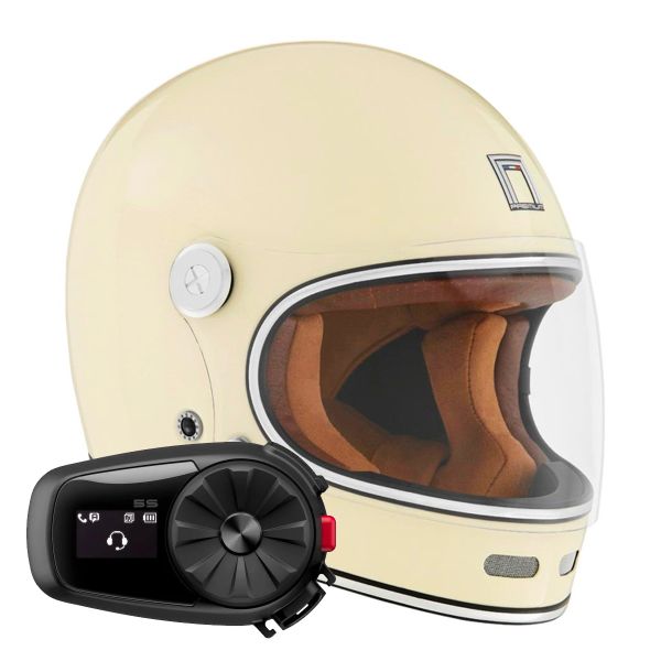 Casque Integral NOX Revenge Shiny Cream + Kit Bluetooth 5S Solo