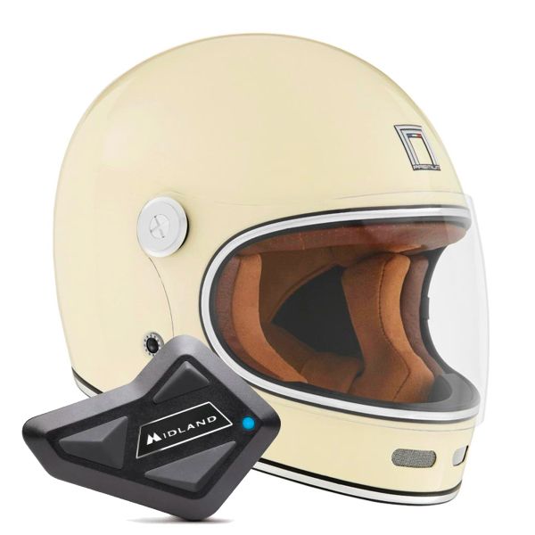 Casque Integral NOX Revenge Shiny Cream + Kit Bluetooth BT Mini