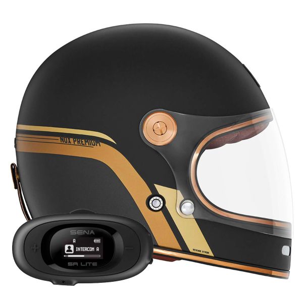 Casque Integral NOX Revenge Strobe Matt Black Gold + Kit bluetooth 5R Lite