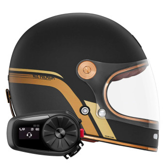 Casque Integral NOX Revenge Strobe Matt Black Gold + Kit Bluetooth 5S Solo