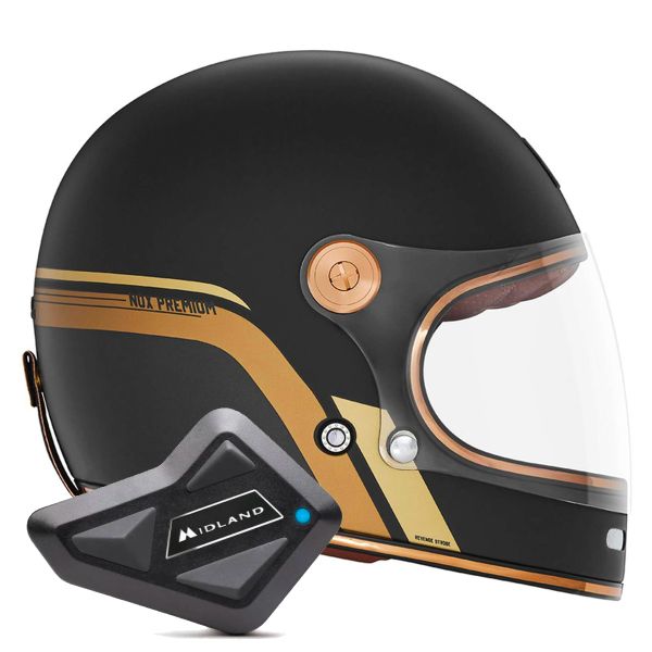 Casque Integral NOX Revenge Strobe Matt Black Gold + Kit Bluetooth BT Mini