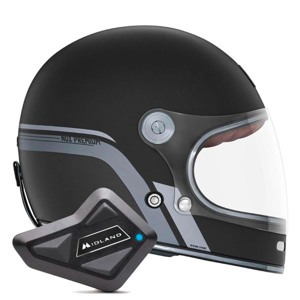 Casque Integral NOX Revenge Strobe Matt Black Titanium + Kit Bluetooth BT Mini