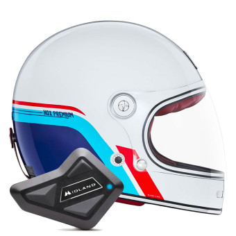 Casque Integral NOX Revenge Strobe Pearl White Blue Red + Kit Bluetooth BT Mini