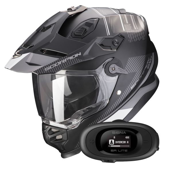 Casque Integral Scorpion ADF 9000 Air Desert Matt Black Silver + Kit bluetooth 5R Lite