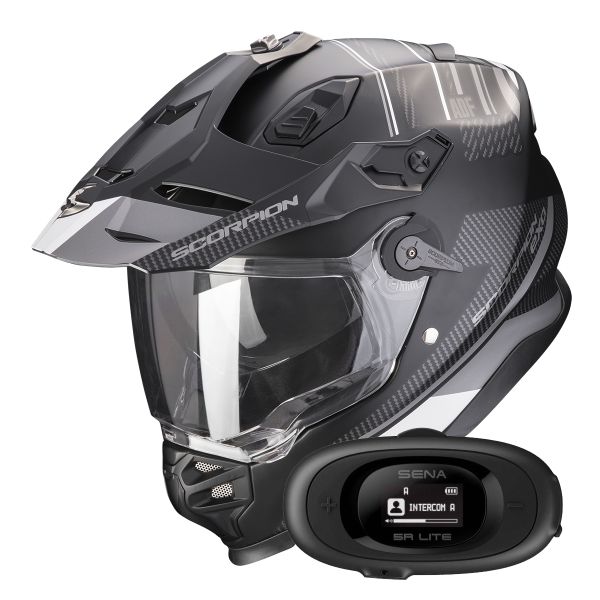 Casque Integral Scorpion ADF 9000 Air Desert Matt Black Silver + Kit bluetooth 5R Lite Solo