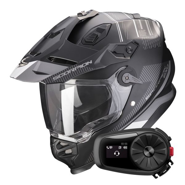 Casque Integral Scorpion ADF 9000 Air Desert Matt Black Silver + Kit Bluetooth 5S Solo