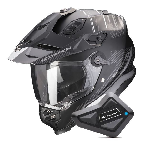 Casque Integral Scorpion ADF 9000 Air Desert Matt Black Silver + Kit Bluetooth BT Mini