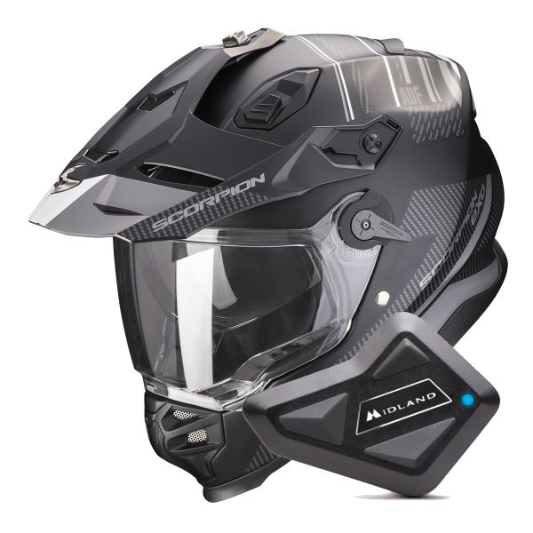 Casque Integral Scorpion ADF 9000 Air Desert Matt Black Silver + Kit Bluetooth BT Mini