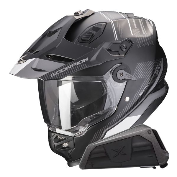 Casque Integral Scorpion ADF 9000 Air Desert Matt Black Silver + Kit bluetooth Exo-Com Link-1