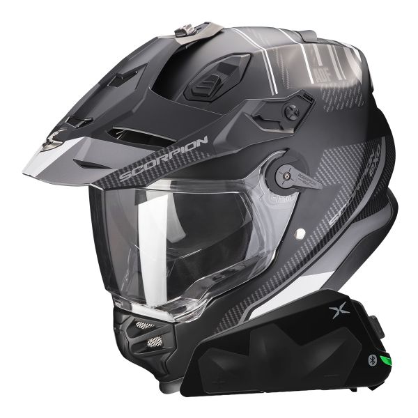 Casque Integral Scorpion ADF 9000 Air Desert Matt Black Silver + Kit bluetooth Exo-Com Link-1C
