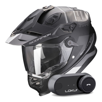 Casque Integral Scorpion ADF 9000 Air Desert Matt Black Silver + Kit Bluetooth Lokui K30