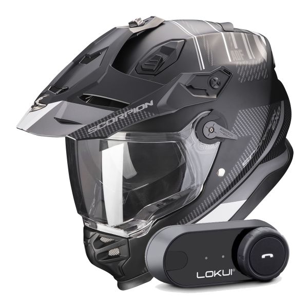 Casque Integral Scorpion ADF 9000 Air Desert Matt Black Silver + Kit Bluetooth Lokui K30
