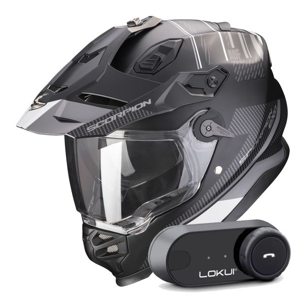 Casque Integral Scorpion ADF 9000 Air Desert Matt Black Silver + Kit Bluetooth Lokui K30