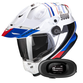 Casque Integral Scorpion ADF 9000 Air Desert White Blue Red + Kit bluetooth 5R Lite