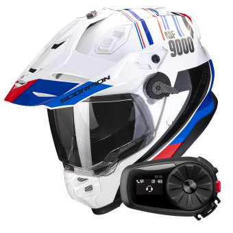 Casque Integral Scorpion ADF 9000 Air Desert White Blue Red + Kit Bluetooth 5S
