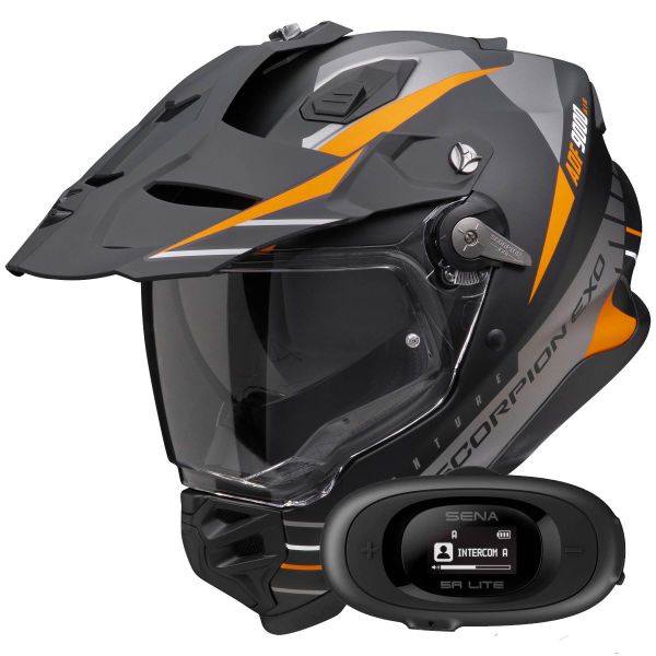 Casque Integral Scorpion ADF 9000 Air Feat Black Mat Silver Orange + Kit bluetooth 5R Lite Solo Casque Integral Scorpion ADF 9000 Air Feat Black Mat Silver Orange + Kit bluetooth 5R Lite Solo
