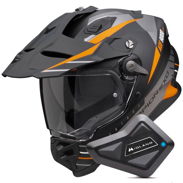 Casque Integral Scorpion ADF 9000 Air Feat Black Mat Silver Orange + Kit Bluetooth BT Mini Casque Integral Scorpion ADF 9000 Air Feat Black Mat Silver Orange + Kit Bluetooth BT Mini