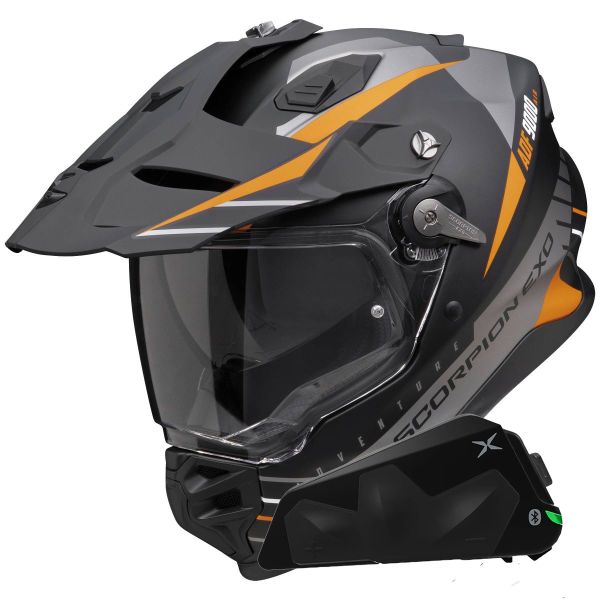 Casque Integral Scorpion ADF 9000 Air Feat Black Mat Silver Orange +Kit bluetooth Exo-Com Link-1C