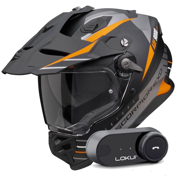 Casque Integral Scorpion ADF 9000 Air Feat Black Mat Silver Orange + Kit Bluetooth Lokui K30 Casque Integral Scorpion ADF 9000 Air Feat Black Mat Silver Orange + Kit Bluetooth Lokui K30
