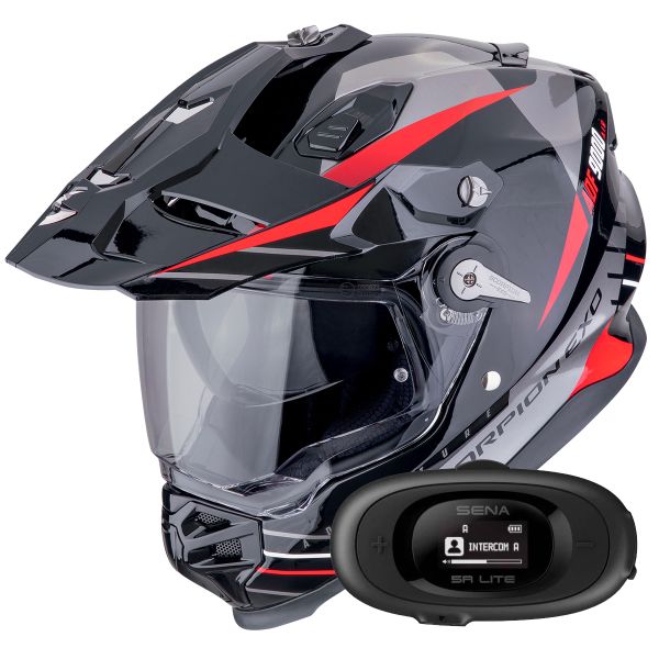 Casque Integral Scorpion ADF 9000 Air Feat Black Silver Red + Kit bluetooth 5R Lite Casque Integral Scorpion ADF 9000 Air Feat Black Silver Red + Kit bluetooth 5R Lite
