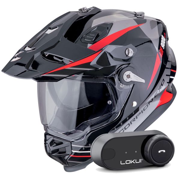 Casque Integral Scorpion ADF 9000 Air Feat Black Silver Red + Kit Bluetooth Lokui K30 Casque Integral Scorpion ADF 9000 Air Feat Black Silver Red + Kit Bluetooth Lokui K30