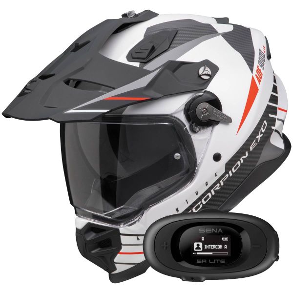 Casque Integral Scorpion ADF 9000 Air Feat White Black Red + Kit bluetooth 5R Lite Solo