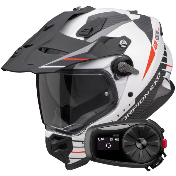 Casque Integral Scorpion ADF 9000 Air Feat White Black Red + Kit Bluetooth 5S Solo