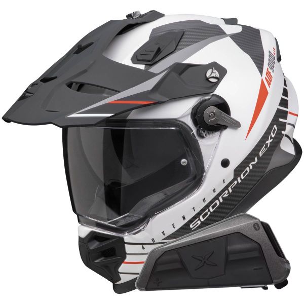Casque Integral Scorpion ADF 9000 Air Feat White Black Red + Kit bluetooth Exo-Com Link-1 Casque Integral Scorpion ADF 9000 Air Feat White Black Red + Kit bluetooth Exo-Com Link-1
