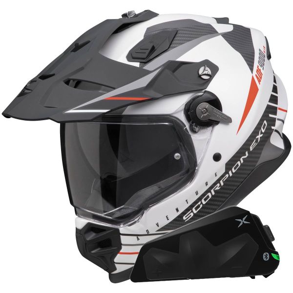 Casque Integral Scorpion ADF 9000 Air Feat White Black Red + Kit bluetooth Exo-Com Link-1C Casque Integral Scorpion ADF 9000 Air Feat White Black Red + Kit bluetooth Exo-Com Link-1C