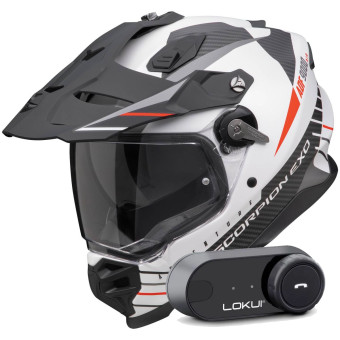 Casque Integral Scorpion ADF 9000 Air Feat White Black Red + Kit Bluetooth Lokui K30