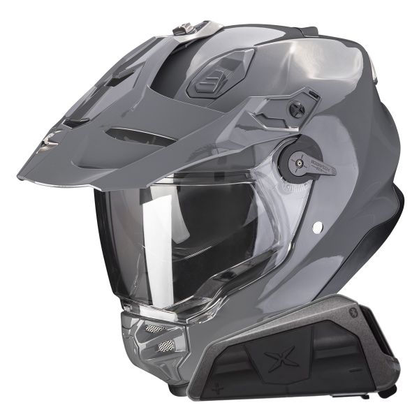 Casque Integral Scorpion ADF 9000 Air Solid Cement Grey + Kit bluetooth Exo-Com Link-1