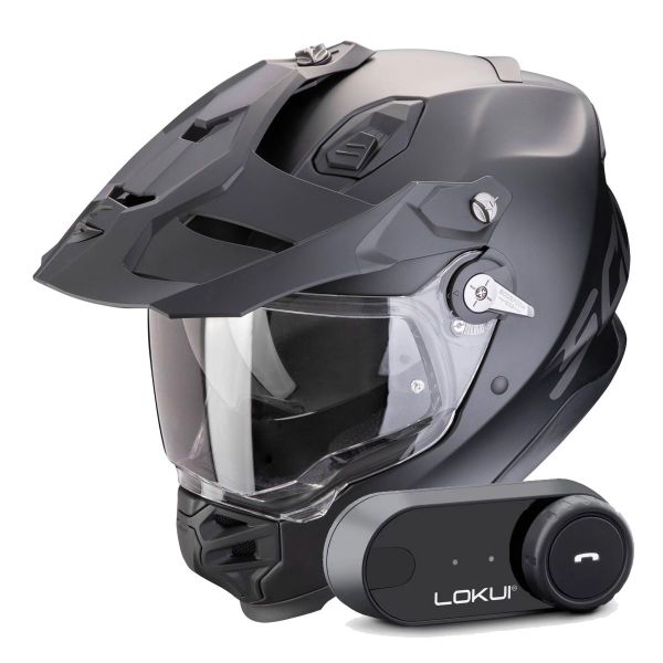 Casque Integral Scorpion ADF 9000 Air Solid Matt Black + Kit Bluetooth Lokui K30