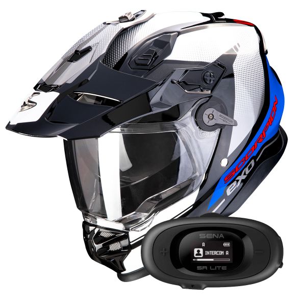 Casque Integral Scorpion ADF 9000 Air Trail Black Blue White + Kit bluetooth 5R Lite