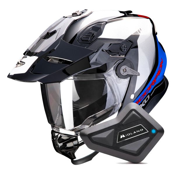 Casque Integral Scorpion ADF 9000 Air Trail Black Blue White + Kit Bluetooth BT Mini