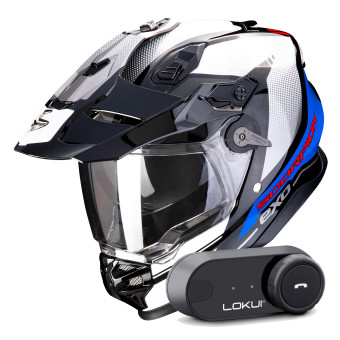 Casque Integral Scorpion ADF 9000 Air Trail Black Blue White + Kit Bluetooth Lokui K30