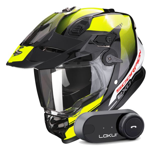 Casque Integral Scorpion ADF 9000 Air Trail Black Neon Yellow + Kit Bluetooth Lokui K30