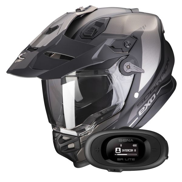 Casque Integral Scorpion ADF 9000 Air Trail Matt Black Silver + Kit bluetooth 5R Lite