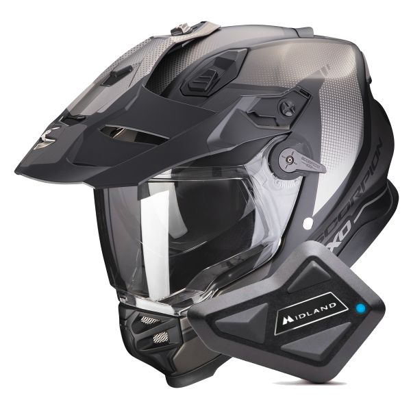 Casque Integral Scorpion ADF 9000 Air Trail Matt Black Silver + Kit Bluetooth BT Mini