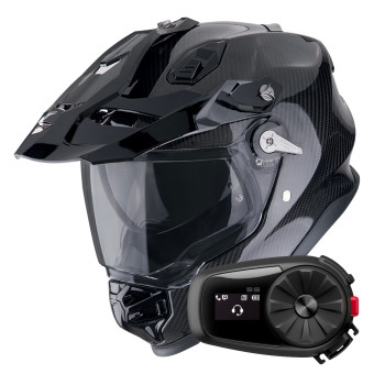 Casque Integral Scorpion ADF 9000 Carbon Air Solid Black + Kit Bluetooth 5S Solo